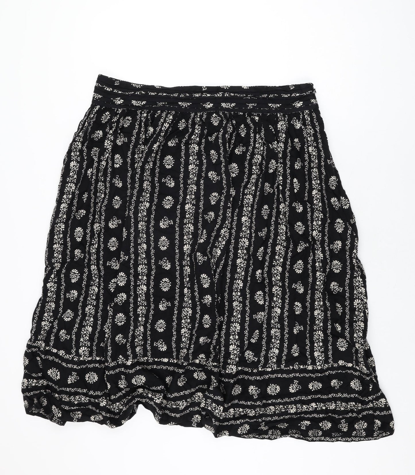 Marks and Spencer Womens Black Floral Viscose Swing Skirt Size 20 Zip