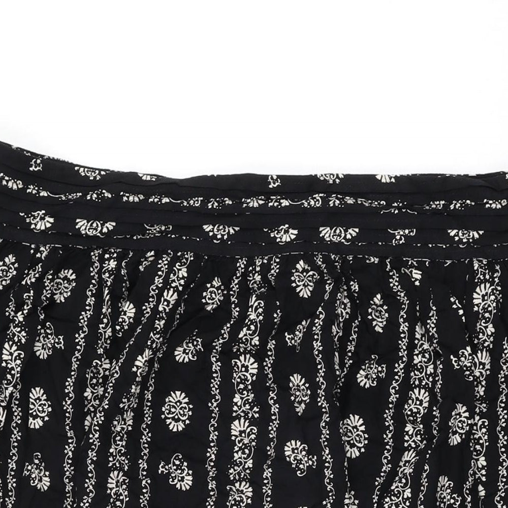 Marks and Spencer Womens Black Floral Viscose Swing Skirt Size 20 Zip