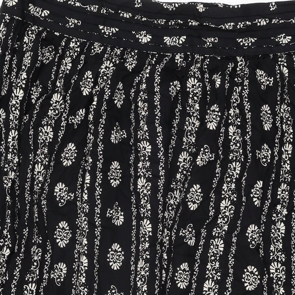 Marks and Spencer Womens Black Floral Viscose Swing Skirt Size 20 Zip