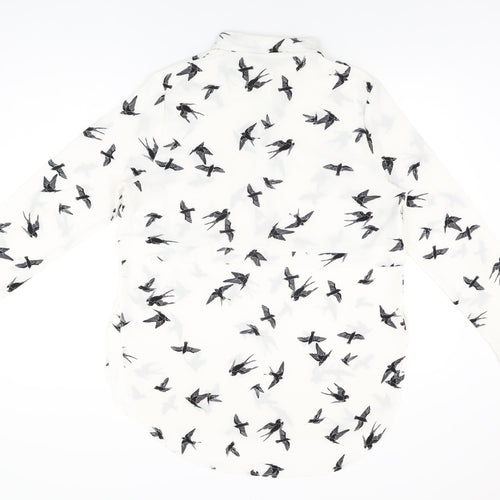 Quiz Womens White Geometric Polyester Basic Blouse Size 14 Collared - Bird Print