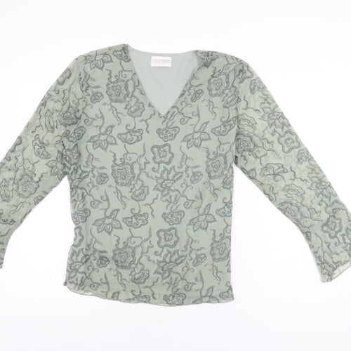 OFF Shoot Womens Green Floral Polyester Basic Blouse Size S V-Neck