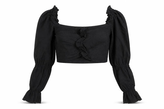 Front view of PRETTYLITTLETHING women’s black polyester cropped t-shirt, size UK 10, square neck