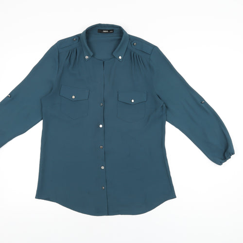 Oasis Womens Blue Polyester Basic Button-Up Size 10 Collared
