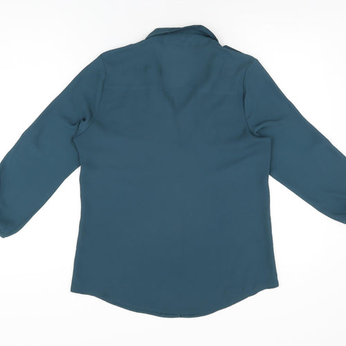Oasis Womens Blue Polyester Basic Button-Up Size 10 Collared