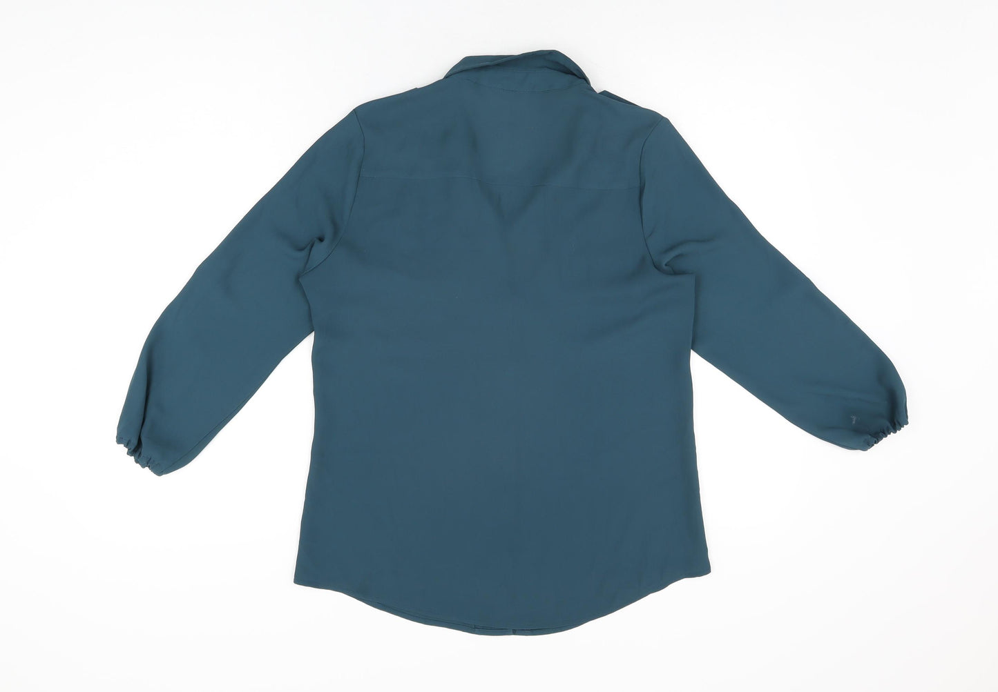 Oasis Womens Blue Polyester Basic Button-Up Size 10 Collared