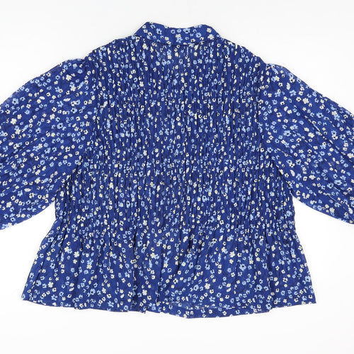 Marks and Spencer Womens Blue Floral Polyester Basic Button-Up Size 18 Collared