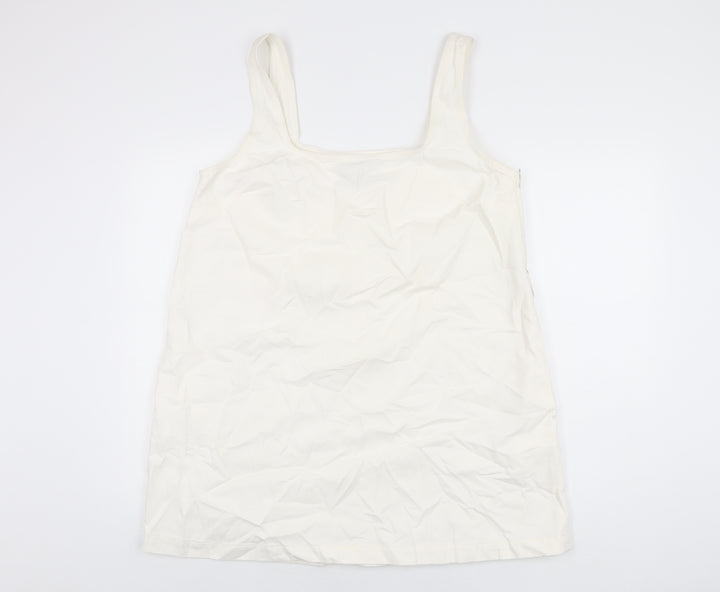 ASOS Womens Ivory Cotton Shift Size 16 Square Neck Zip