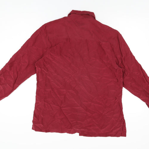 Art of Silk Womens Red Silk Basic Button-Up Size M Collared