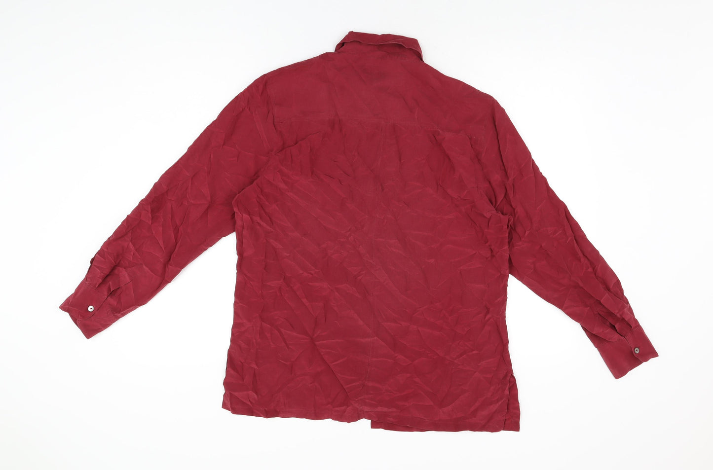 Art of Silk Womens Red Silk Basic Button-Up Size M Collared