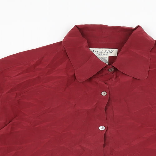 Art of Silk Womens Red Silk Basic Button-Up Size M Collared