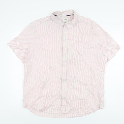 Marks and Spencer Mens Pink Striped Cotton Button-Up Size XL Collared Button
