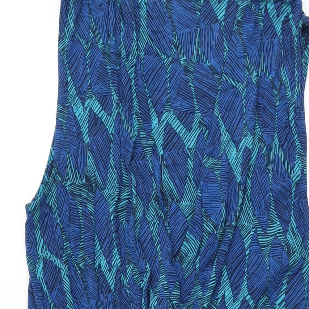 Marks and Spencer Womens Blue Geometric Viscose Skater Dress Size 12 V-Neck Pullover