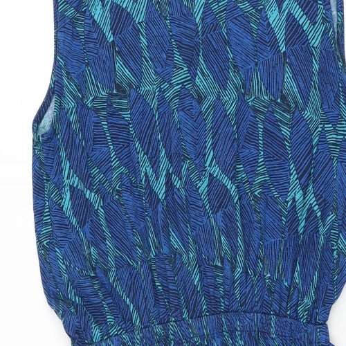 Marks and Spencer Womens Blue Geometric Viscose Skater Dress Size 12 V-Neck Pullover