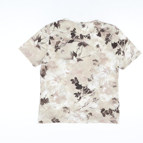 TIGI Womens Beige Floral Polyester Basic T-Shirt Size 10 V-Neck - Size 10-12
