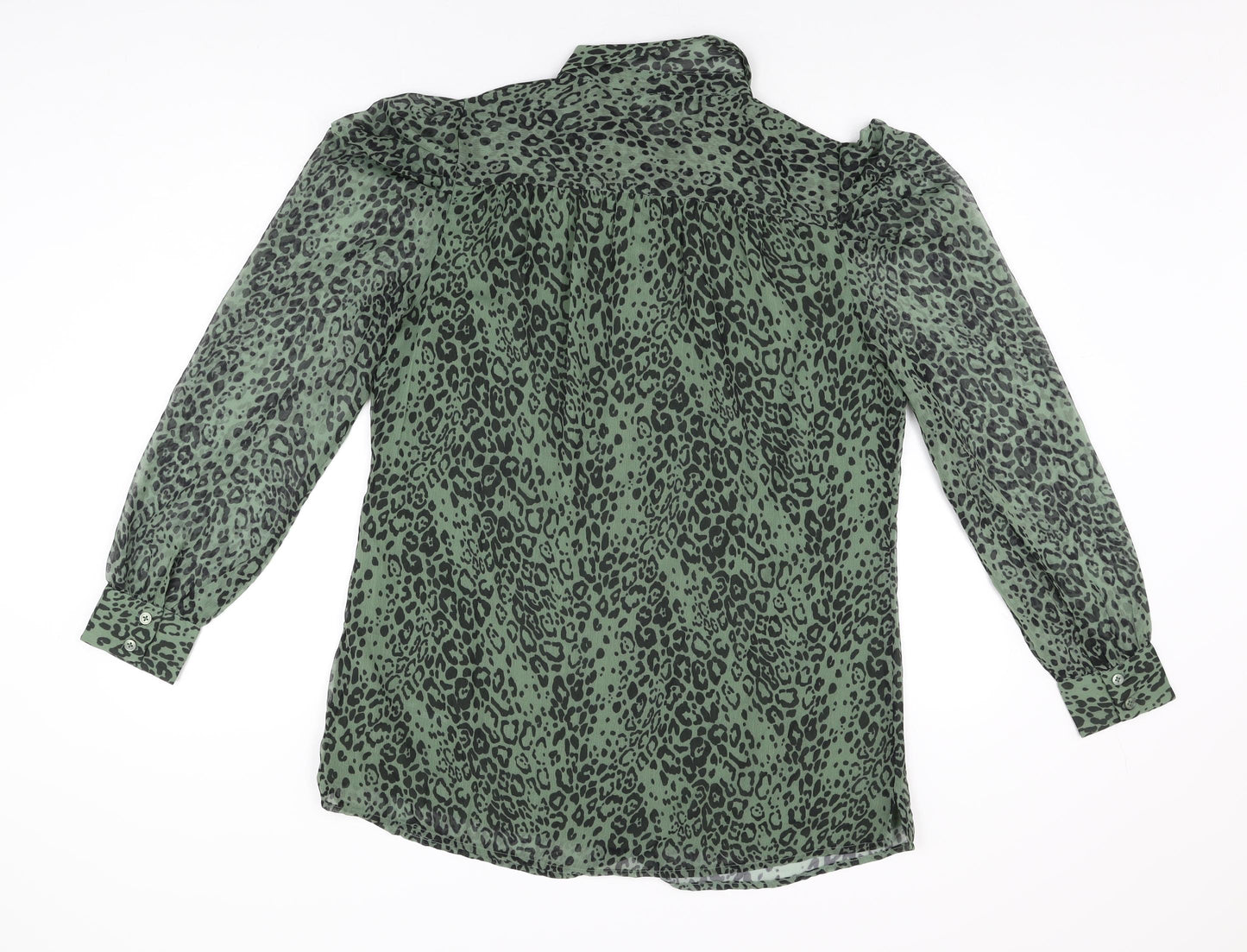 SOSANDAR Womens Green Animal Print Polyester Basic Button-Up Size 14 Collared