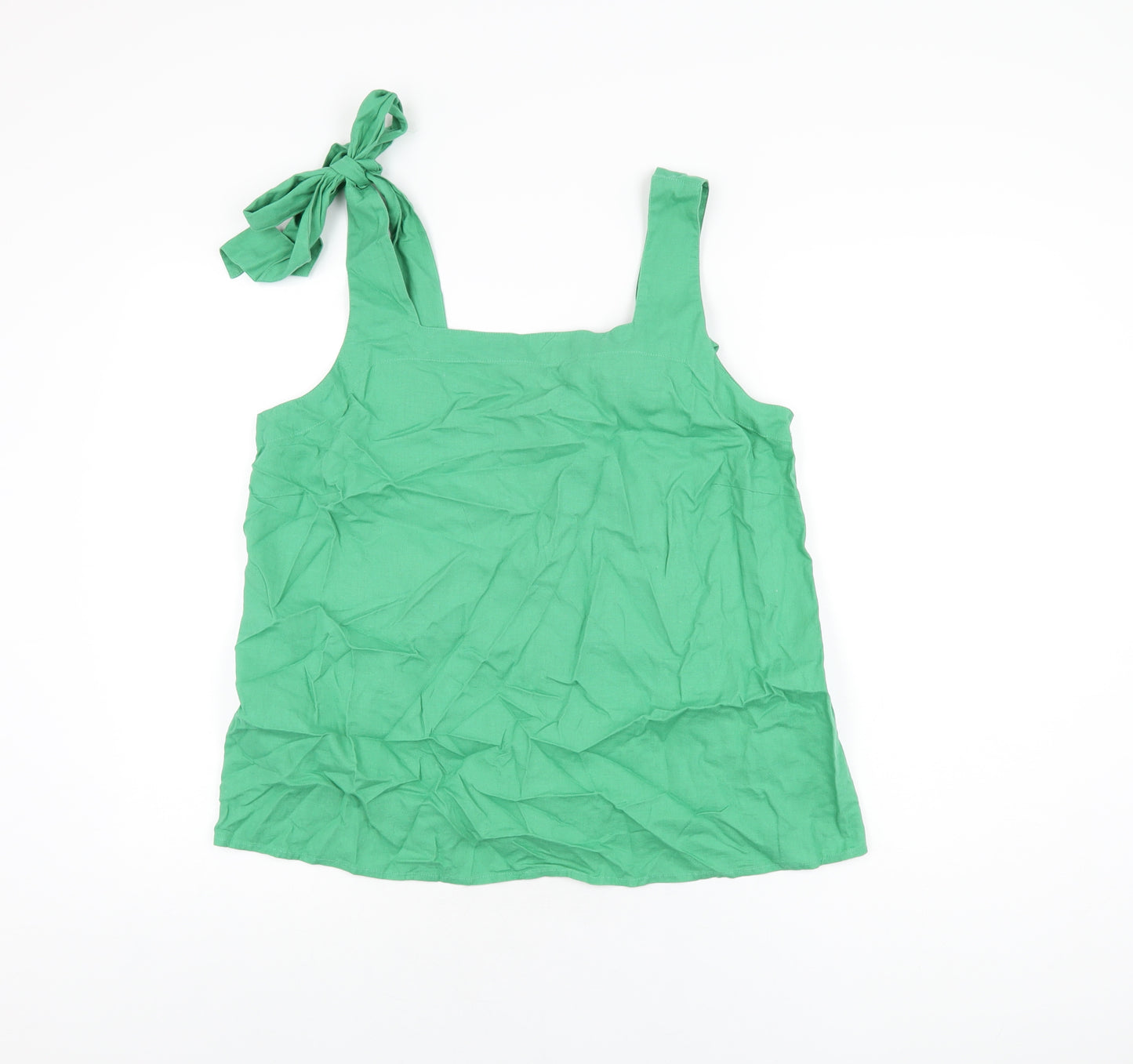 Marks and Spencer Womens Green Linen Basic T-Shirt Size 14 Square Neck