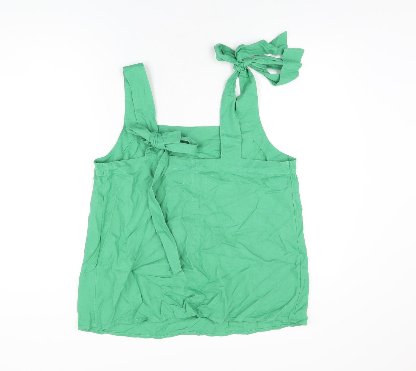 Marks and Spencer Womens Green Linen Basic T-Shirt Size 14 Square Neck