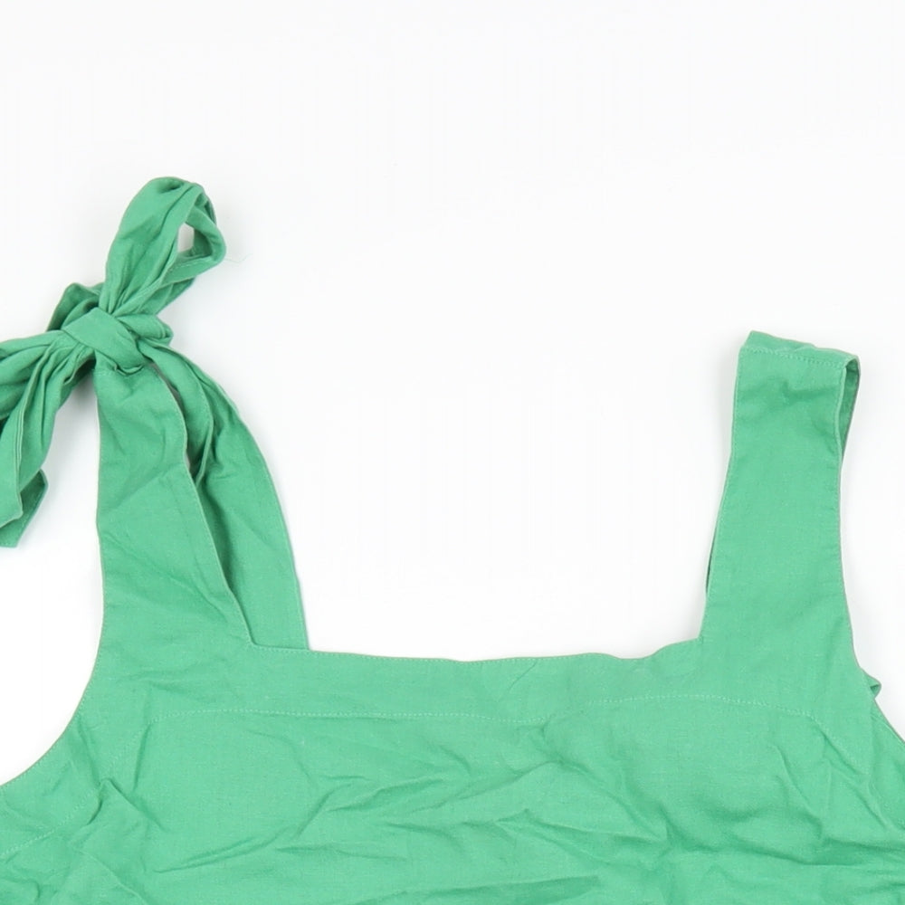 Marks and Spencer Womens Green Linen Basic T-Shirt Size 14 Square Neck