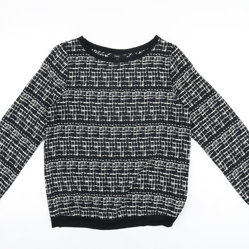 NEXT Womens Black Geometric Polyester Basic T-Shirt Size 8 Round Neck