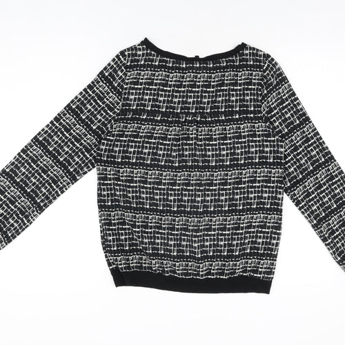 NEXT Womens Black Geometric Polyester Basic T-Shirt Size 8 Round Neck