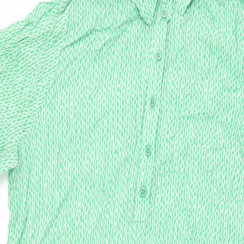 Marks and Spencer Womens Green Geometric Viscose A-Line Size 16 Collared Button