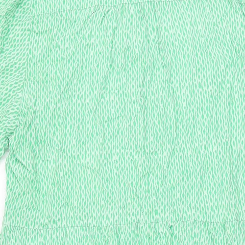 Marks and Spencer Womens Green Geometric Viscose A-Line Size 16 Collared Button