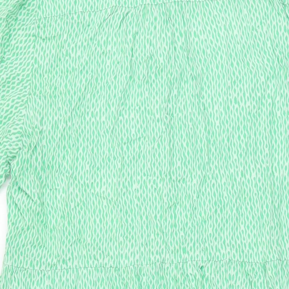 Marks and Spencer Womens Green Geometric Viscose A-Line Size 16 Collared Button