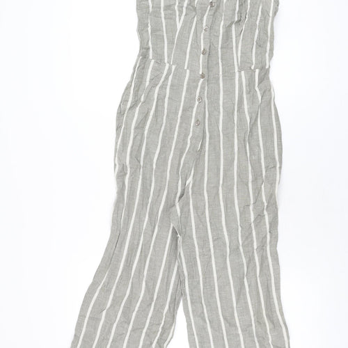 ASOS Womens Grey Striped Cotton Jumpsuit One-Piece Size 10 L21 in Button