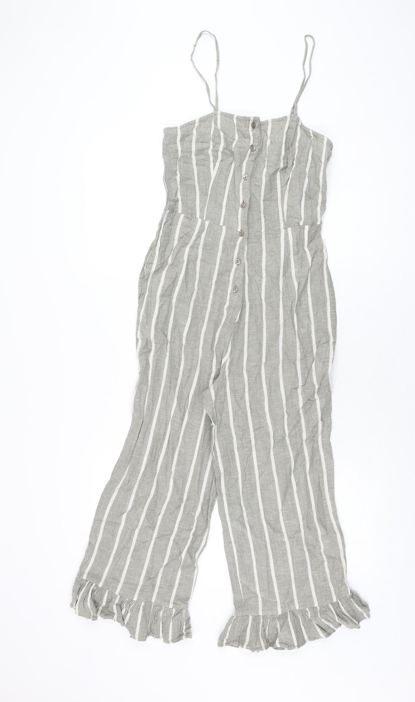 ASOS Womens Grey Striped Cotton Jumpsuit One-Piece Size 10 L21 in Button