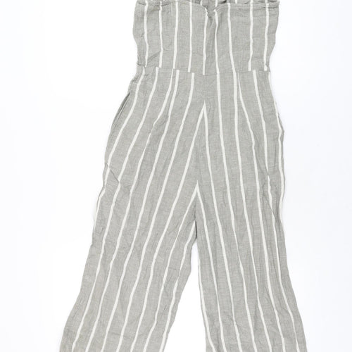 ASOS Womens Grey Striped Cotton Jumpsuit One-Piece Size 10 L21 in Button