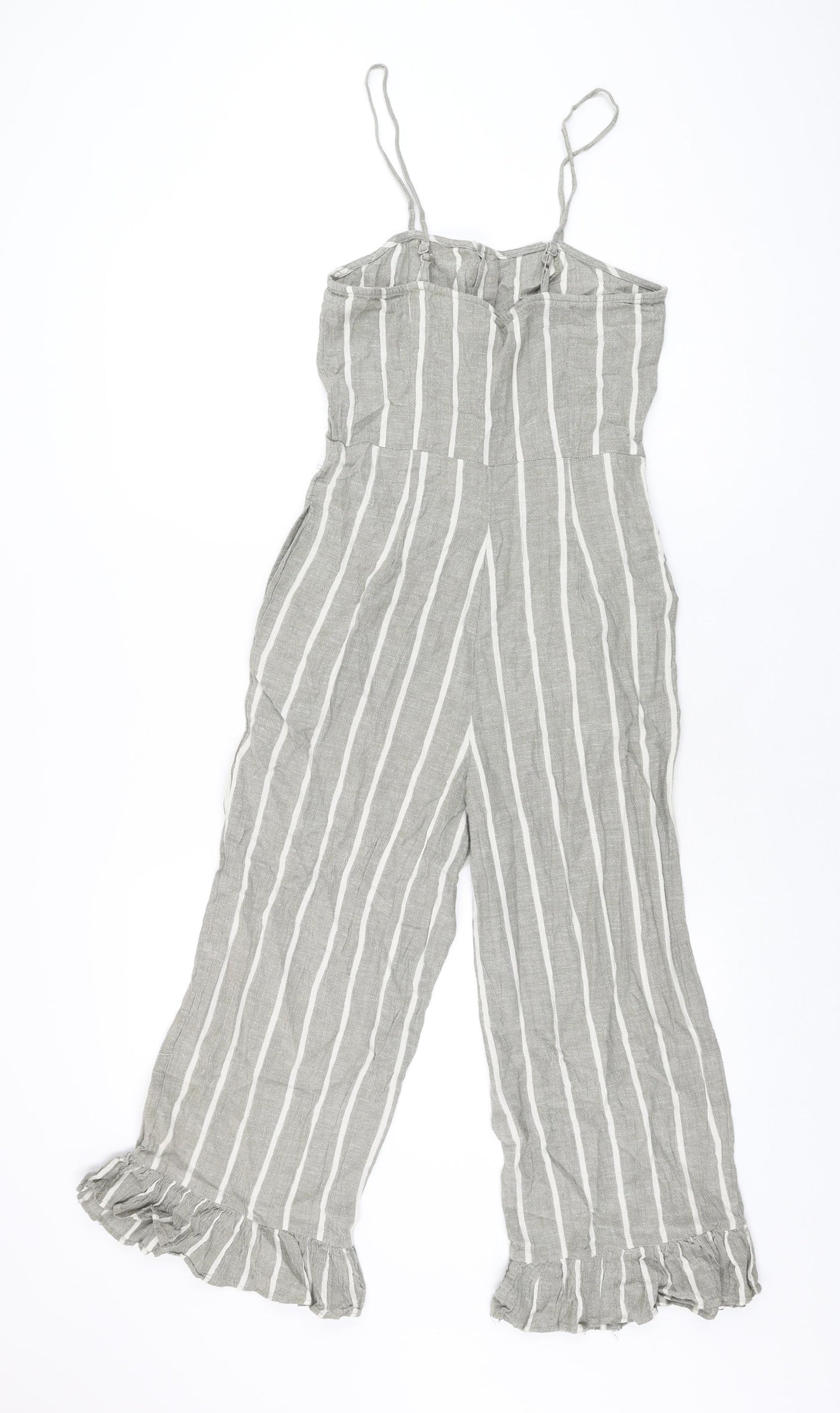 ASOS Womens Grey Striped Cotton Jumpsuit One-Piece Size 10 L21 in Button