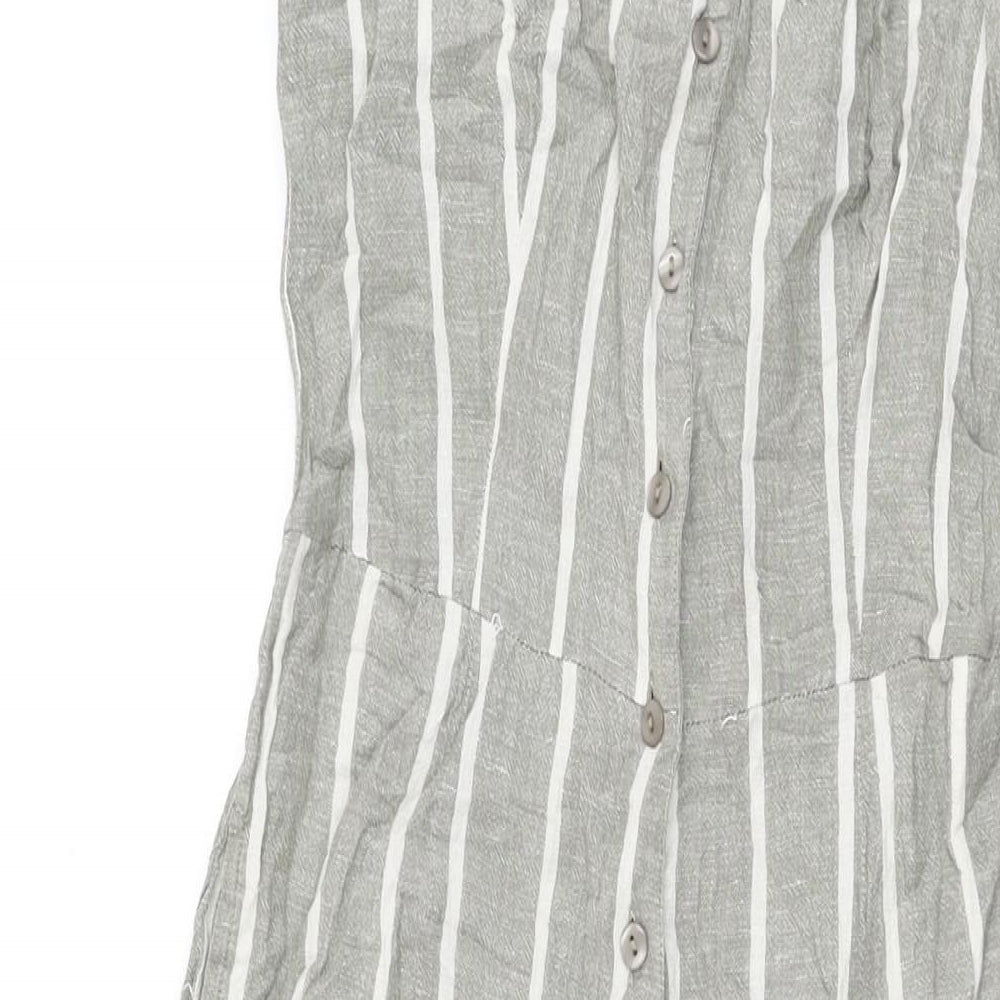 ASOS Womens Grey Striped Cotton Jumpsuit One-Piece Size 10 L21 in Button