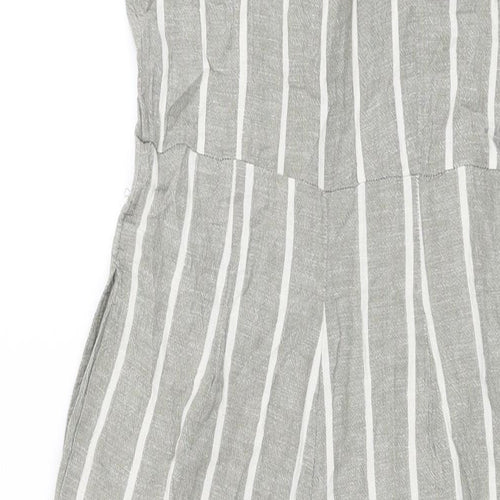 ASOS Womens Grey Striped Cotton Jumpsuit One-Piece Size 10 L21 in Button