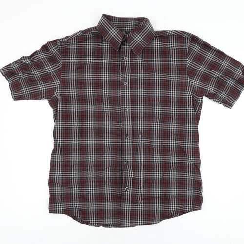 BHS Mens Red Plaid Cotton Button-Up Size M Collared Button