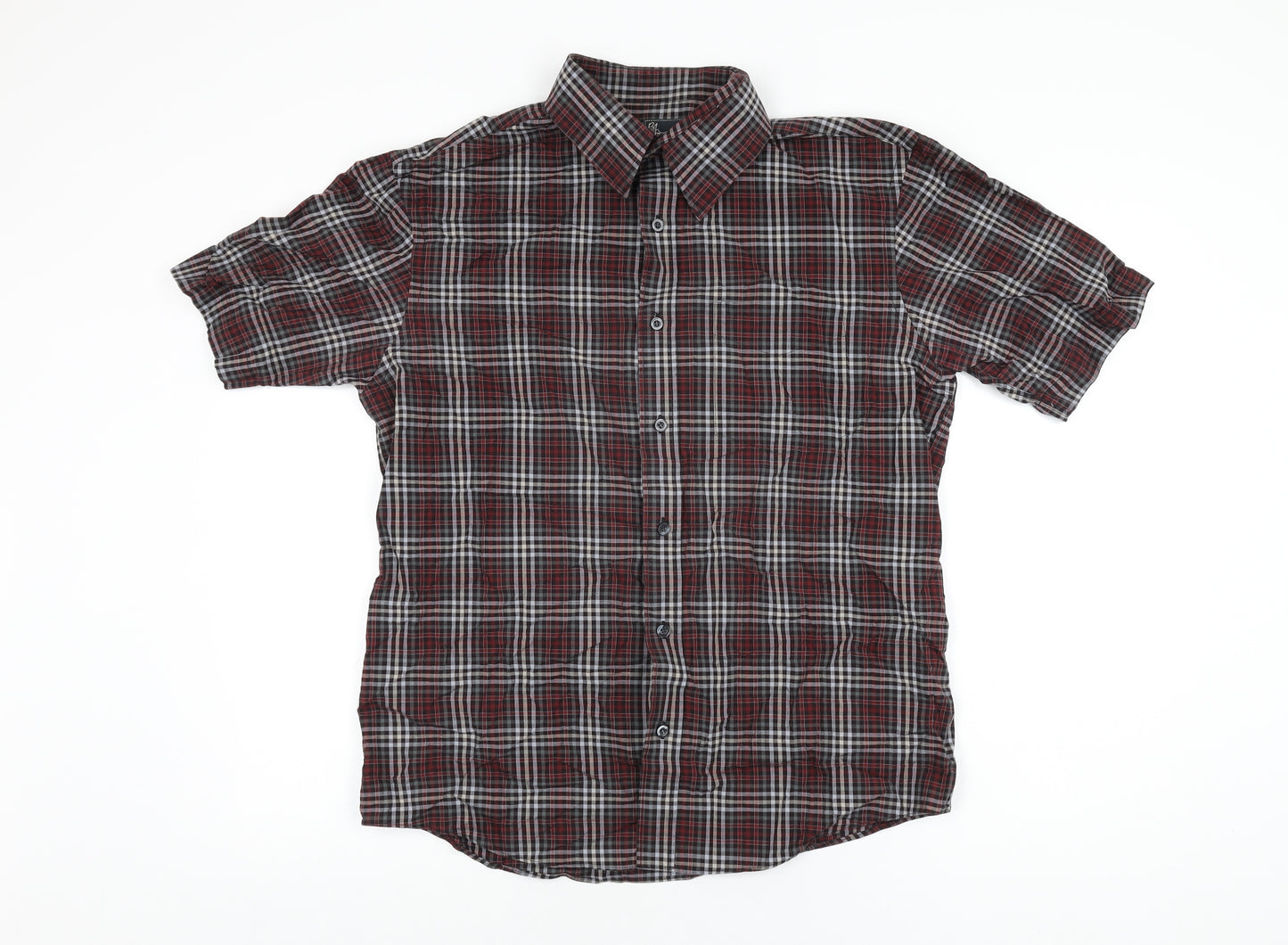 BHS Mens Red Plaid Cotton Button-Up Size M Collared Button