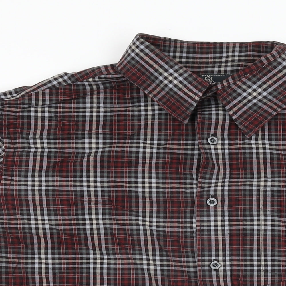 BHS Mens Red Plaid Cotton Button-Up Size M Collared Button
