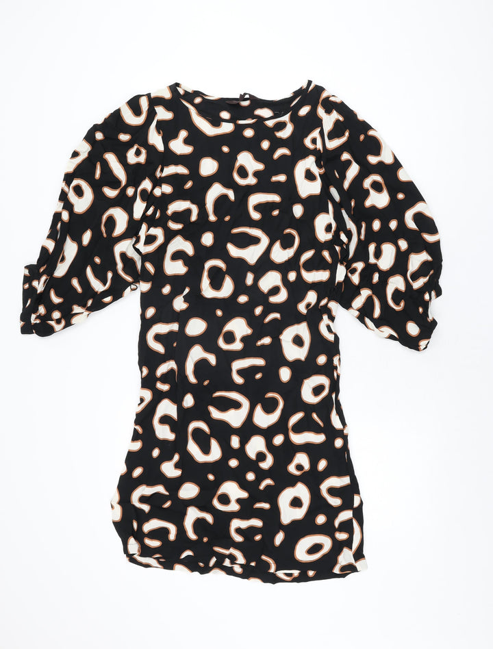 Great Plains London Womens Black Geometric Viscose Shift Size S Round Neck Pullover
