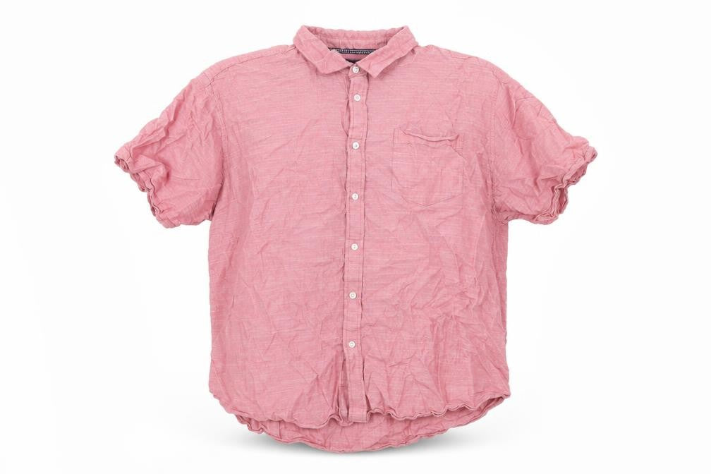 Front view of Lincoln men’s red cotton button-up, size 3XL, collared button