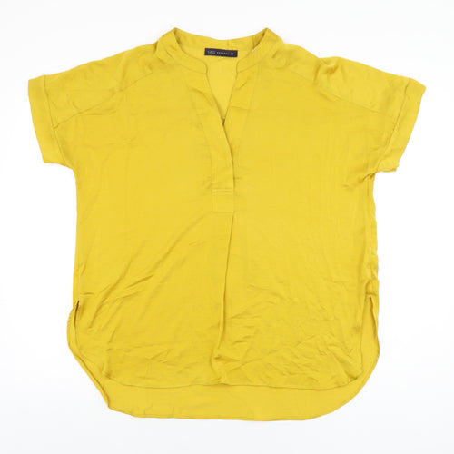 Marks and Spencer Womens Yellow Polyester Basic Blouse Size 10 V-Neck