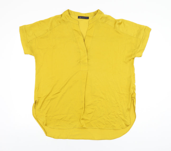 Marks and Spencer Womens Yellow Polyester Basic Blouse Size 10 V-Neck