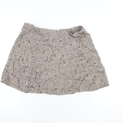 DIANA Womens Brown Floral Acetate Mini Skirt Size 14 Zip