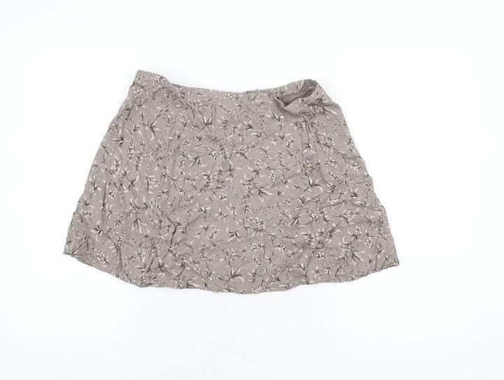 DIANA Womens Brown Floral Acetate Mini Skirt Size 14 Zip