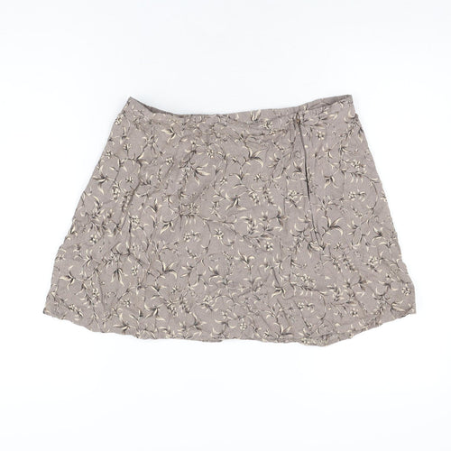 DIANA Womens Brown Floral Acetate Mini Skirt Size 14 Zip