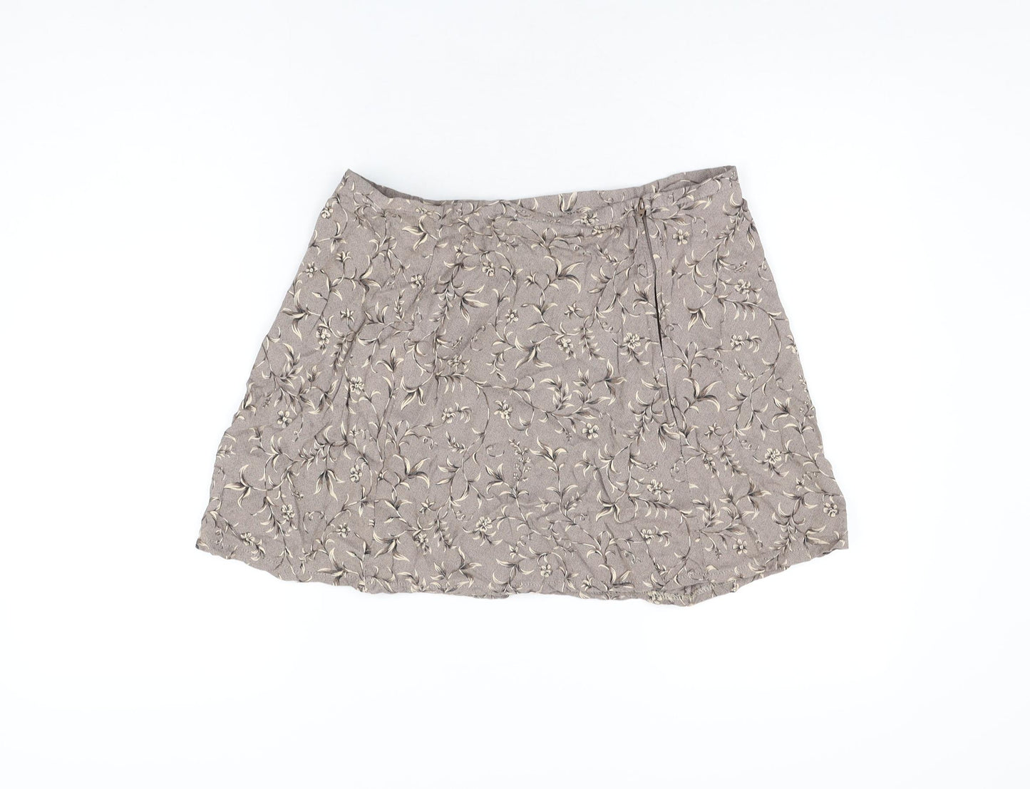 DIANA Womens Brown Floral Acetate Mini Skirt Size 14 Zip