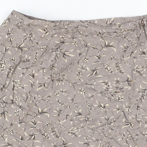 DIANA Womens Brown Floral Acetate Mini Skirt Size 14 Zip