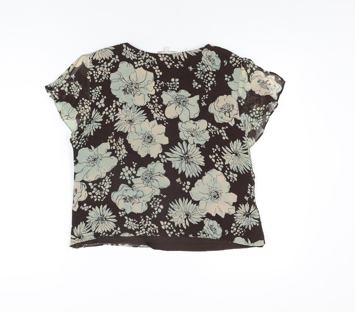 CC Womens Brown Floral Silk Basic Blouse Size 12 V-Neck