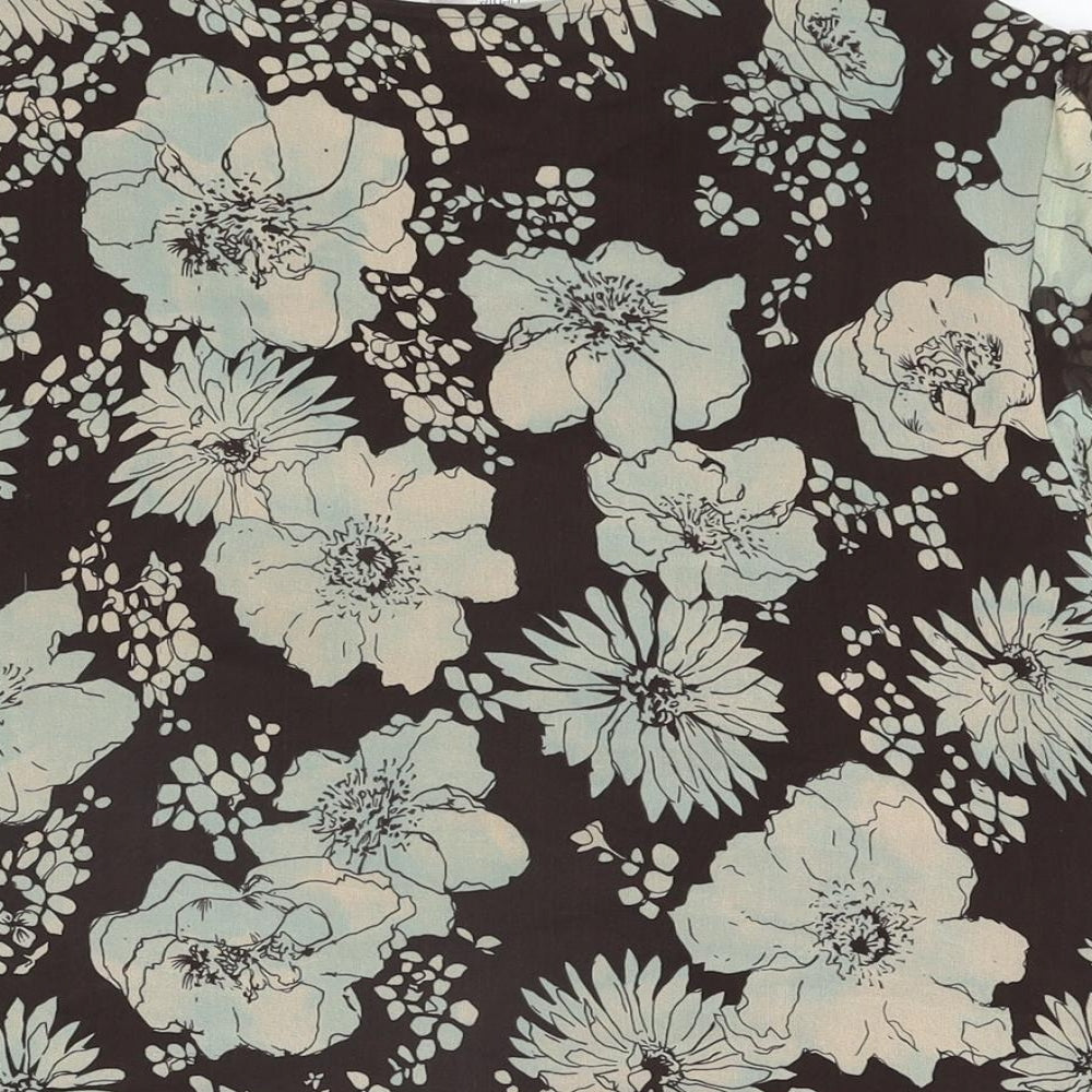 CC Womens Brown Floral Silk Basic Blouse Size 12 V-Neck