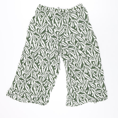 Marks and Spencer Womens Green Geometric Viscose Cropped Trousers Size 12 Regular Drawstring