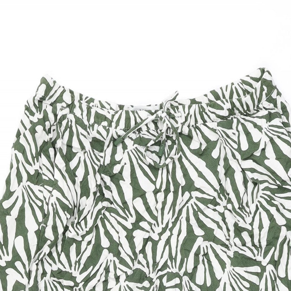Marks and Spencer Womens Green Geometric Viscose Cropped Trousers Size 12 Regular Drawstring