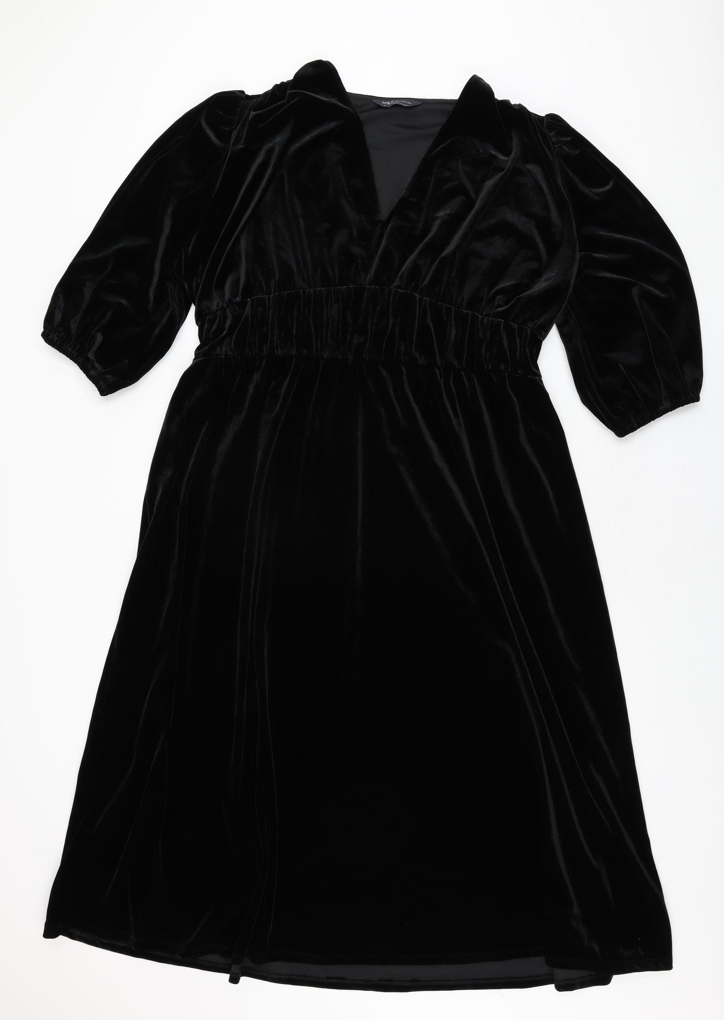 Marks and Spencer Womens Black Polyester A-Line Size 16 V-Neck Pullover